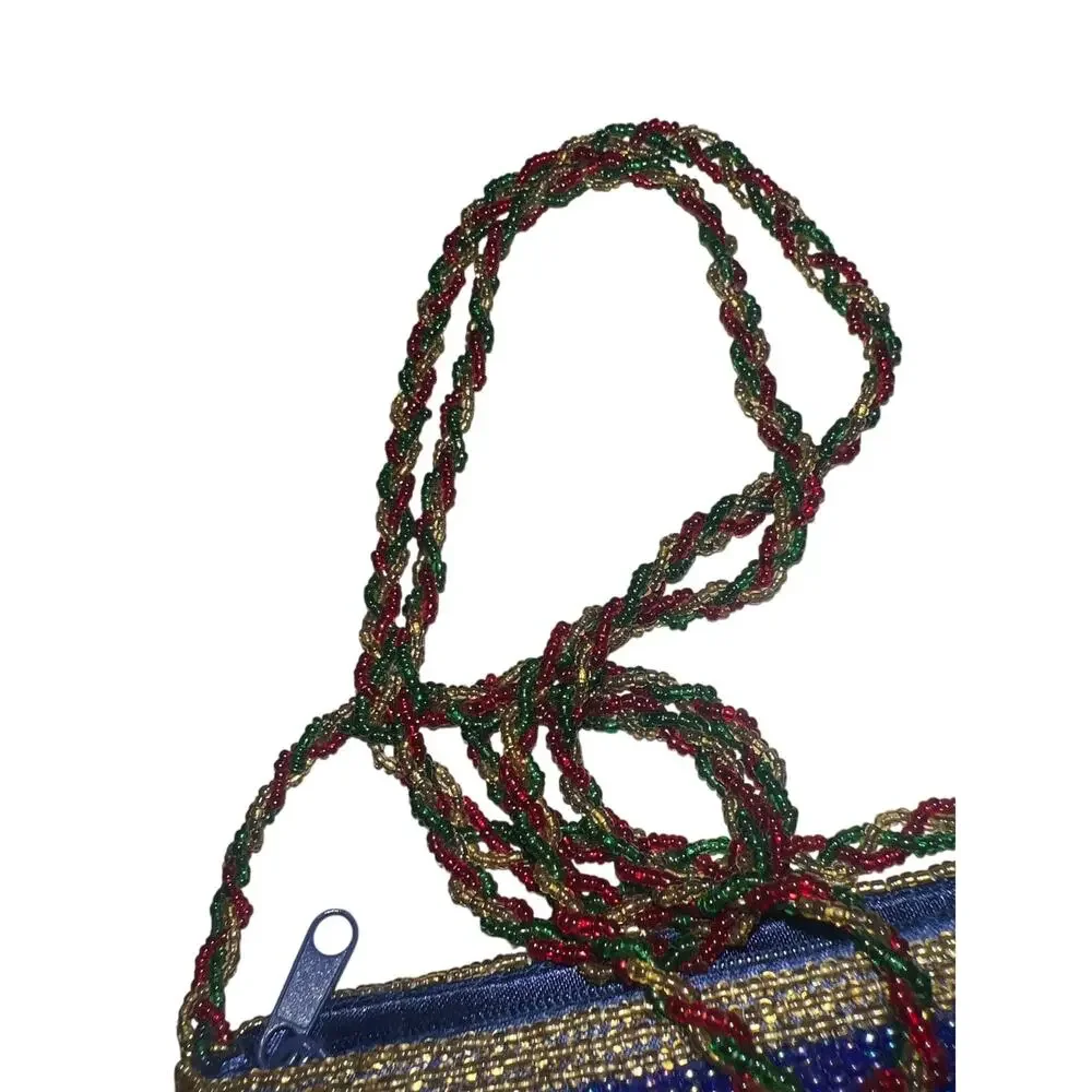 Beaded Christmas Jolly Santa Claus crossbody purse bag multi colored
